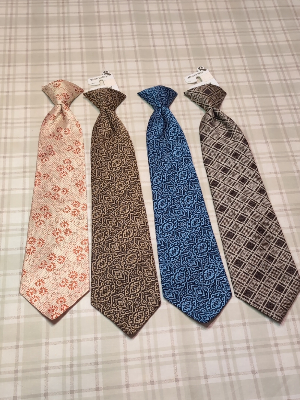 Vintage Wembley Men's Patterned Neckties - Blue, Brown, Tan, Rust